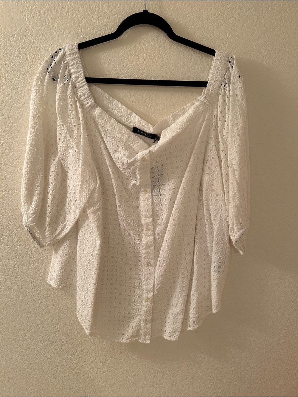 Off the Shoulders Ralph Lauren White Eyelet Button-Front Peasant Blouse